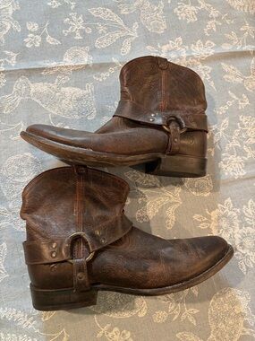 Brown Leather Harness Ankle Boots - Women